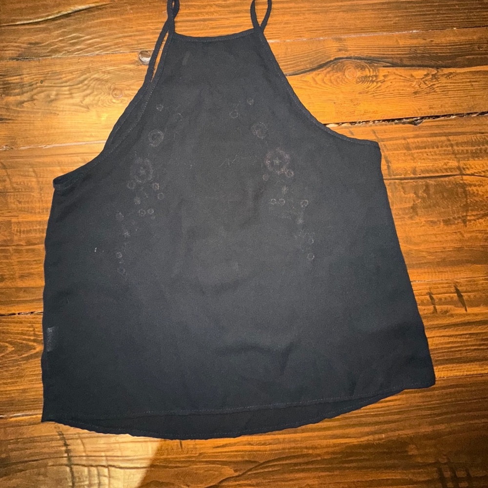 Shein Black Floral Embroidered Halter Neck Cami Tank Top Womens Medium Boho - Picture 2 of 4